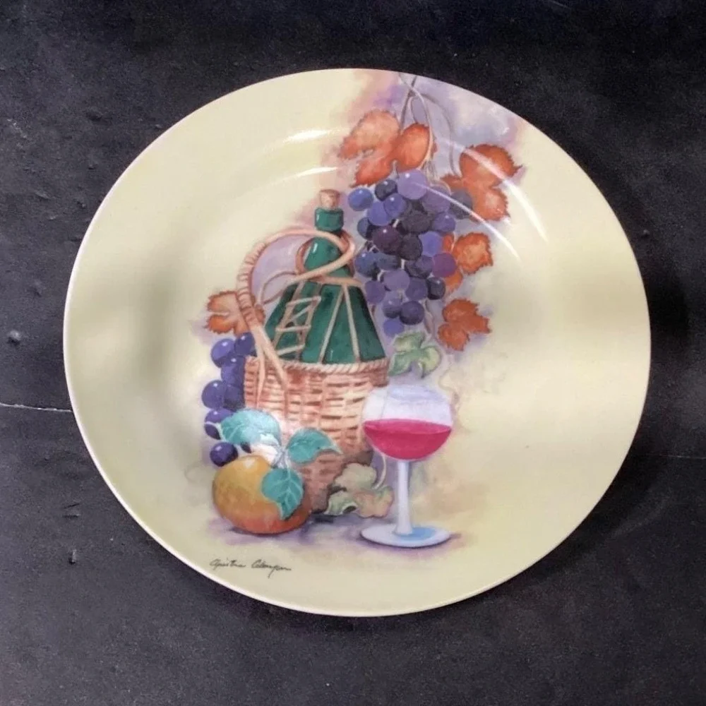 Royal Norfolk Fruit & Wine Theme Salad‎ Plates, Set of 4, Christine Coleman Art